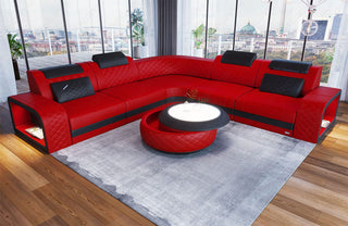 Couch Foggia L-Form in Leder rot-schwarz