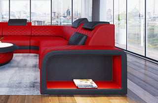 Couch Foggia L-Form in Leder rot-schwarz