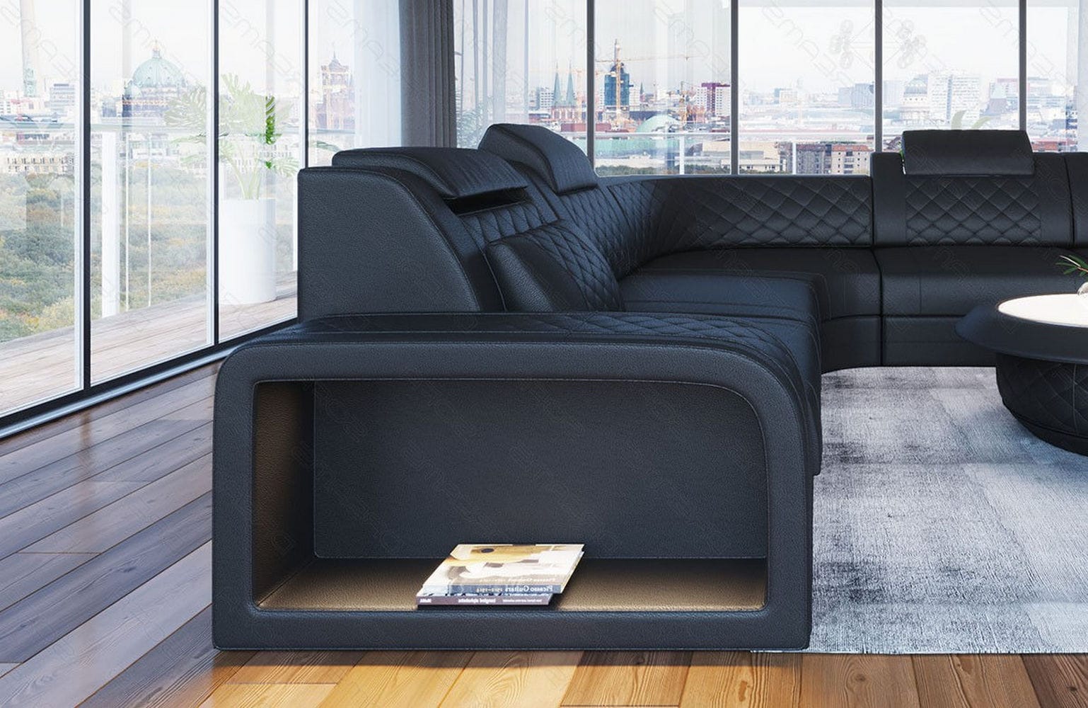 Mini Leder Wohnlandschaft Foggia – Modern und Komfortabel Schwarz