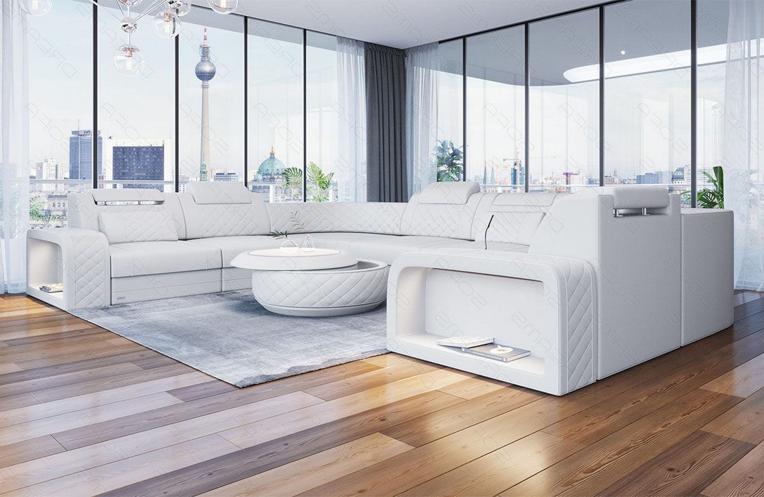 Mini Sofa Foggia U-Form aus Leder weiß