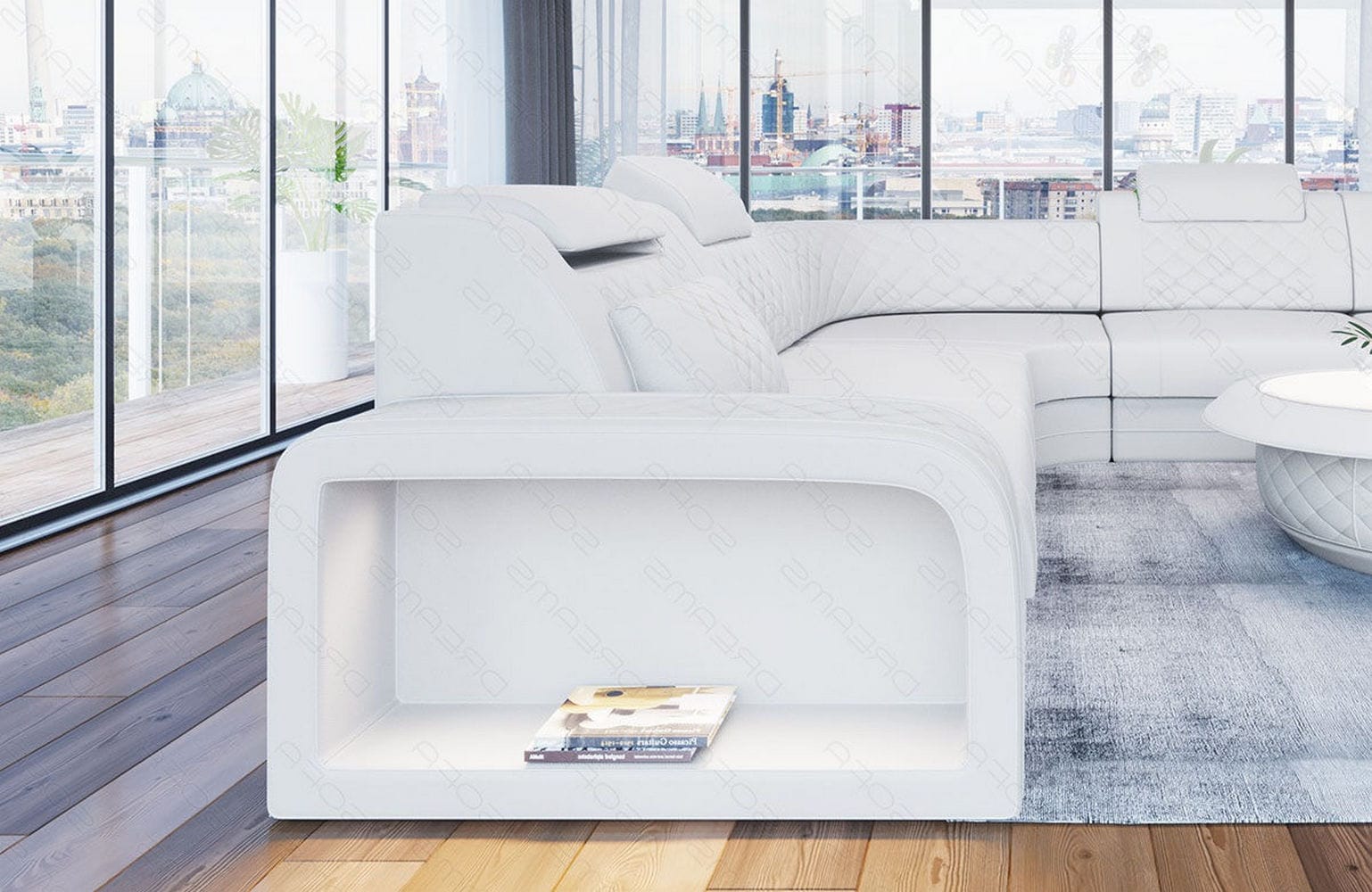 Mini Sofa Foggia U-Form aus Leder weiß