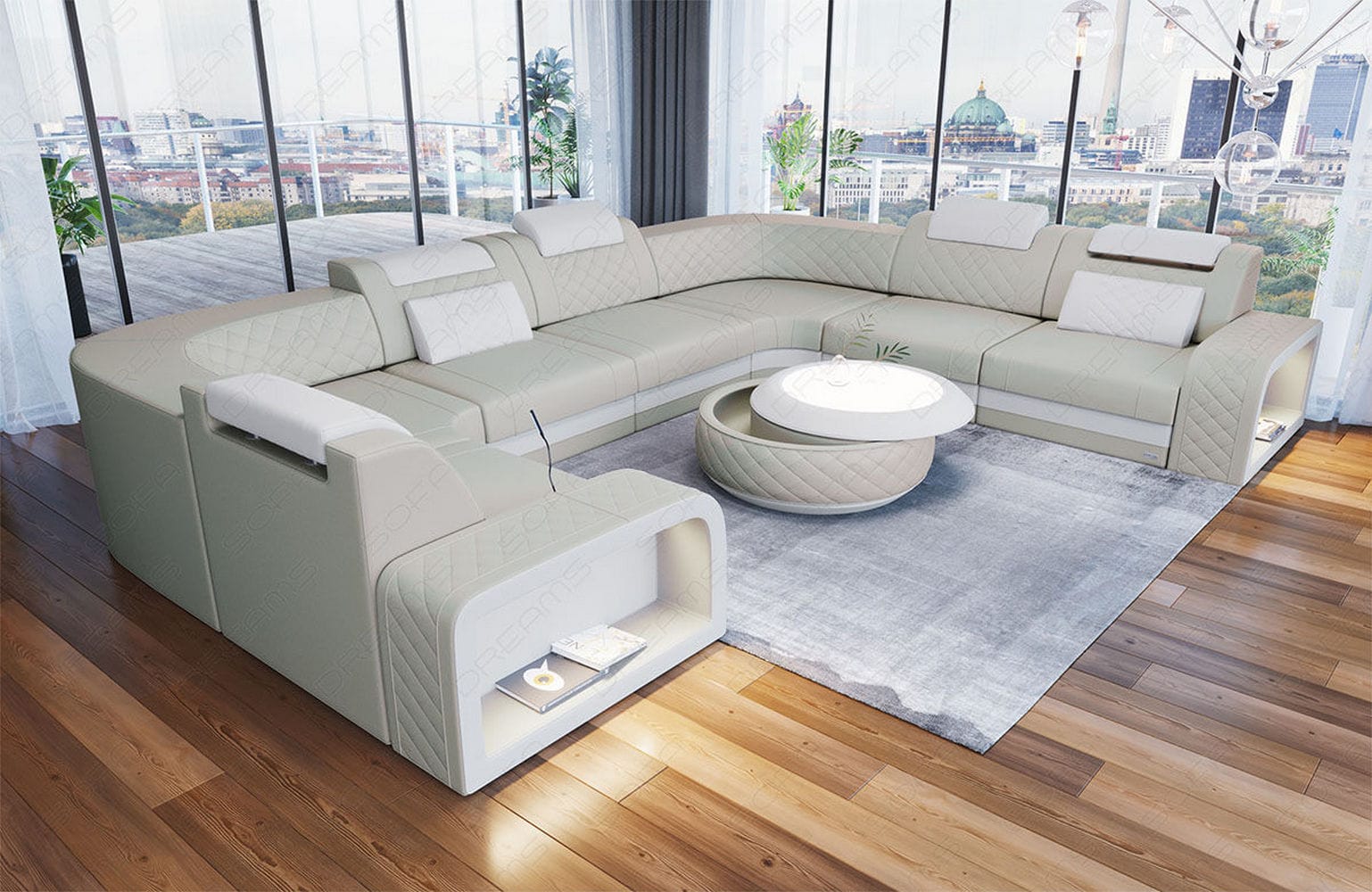 Mini Sofa Foggia aus Leder beige-weiß