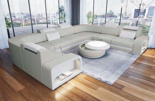 Mini Sofa Foggia U-Form aus Leder Beige-Weiß