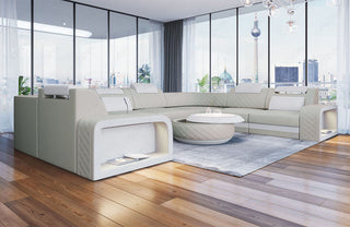 Mini Sofa Foggia U-Form aus Leder Beige-Weiß