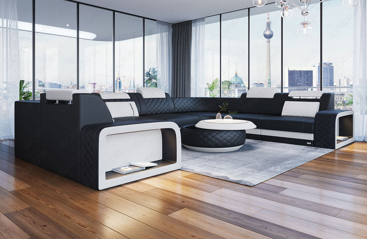 Leder-Wohnlandschaft Foggia – Modern und Komfortabel schwarz-weiß