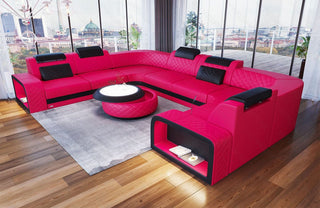 Designsofa Foggia U-Form aus Leder pink-schwarz