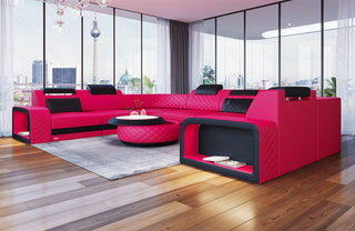 Designsofa Foggia U-Form aus Leder pink-schwarz