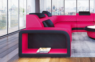 Designsofa Foggia U-Form aus Leder pink-schwarz