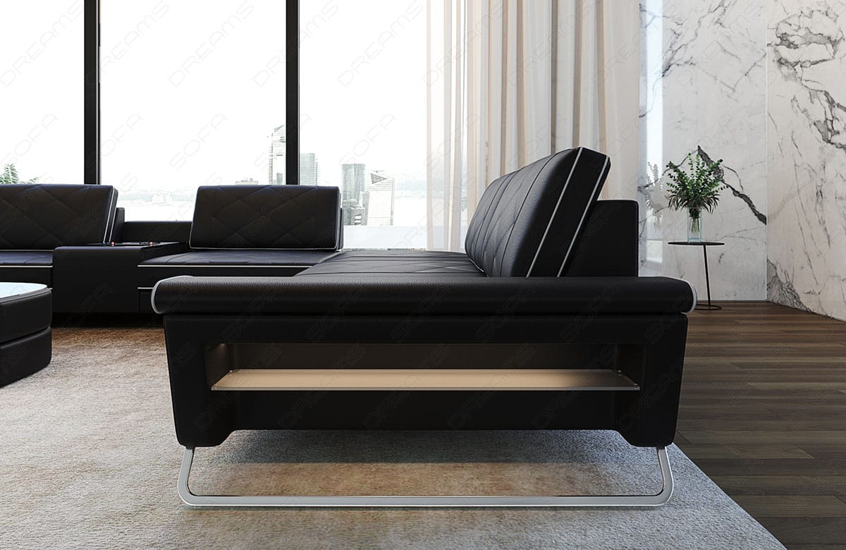 XXL Wohnlandschaft Bari Pur U-Form aus Leder schwarz-weiß