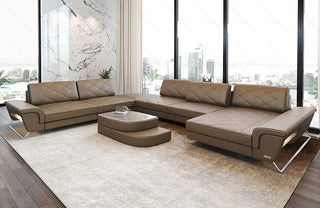 XXL Wohnlandschaft Bari Pur U-Form aus Leder sandbeige-dunkelbraun