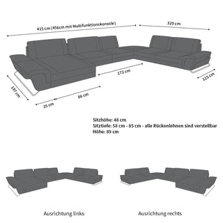 XXL Wohnlandschaft Bari Pur U-Form aus Leder sandbeige-dunkelbraun