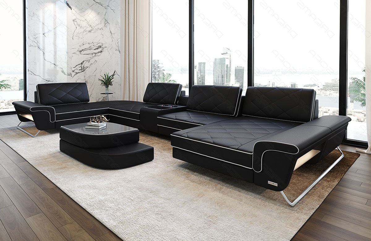 Leder-Wohnlandschaft Bari – Stilvolles Design schwarz-weiß