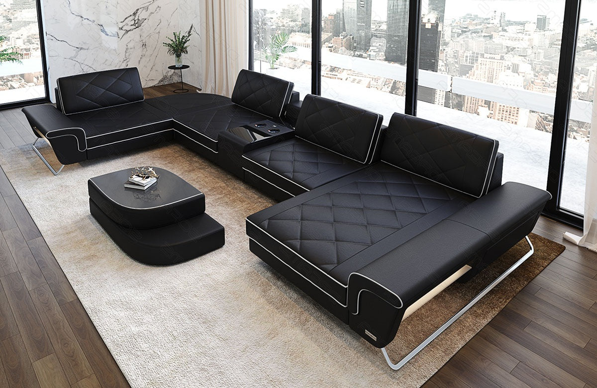 Leder-Wohnlandschaft Bari – Stilvolles Design schwarz-weiß