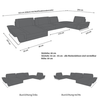 Leder Couch Bari U-Form beige-weiß
