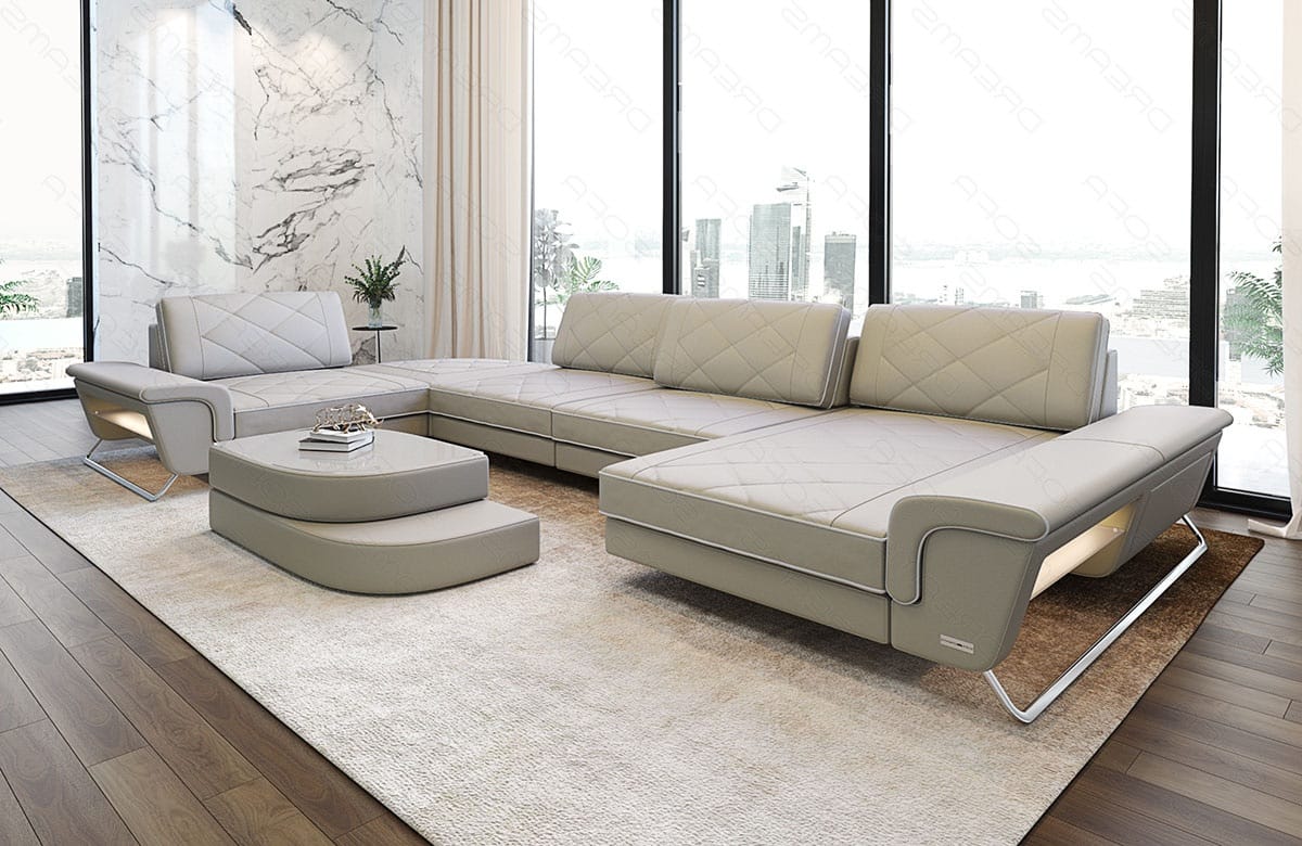 Leder Couch Bari beige-weiß
