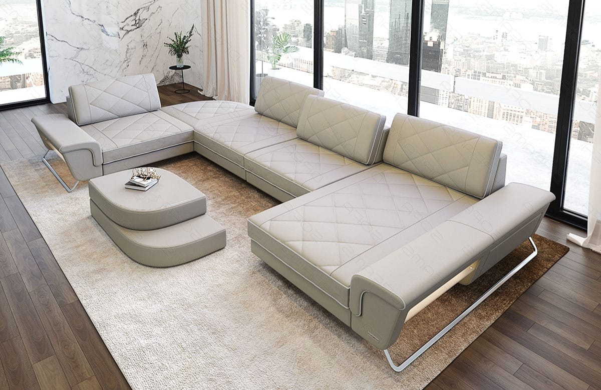 Leder Couch Bari beige-weiß