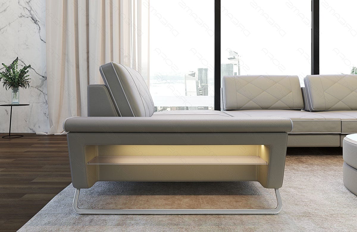 Leder Couch Bari beige-weiß