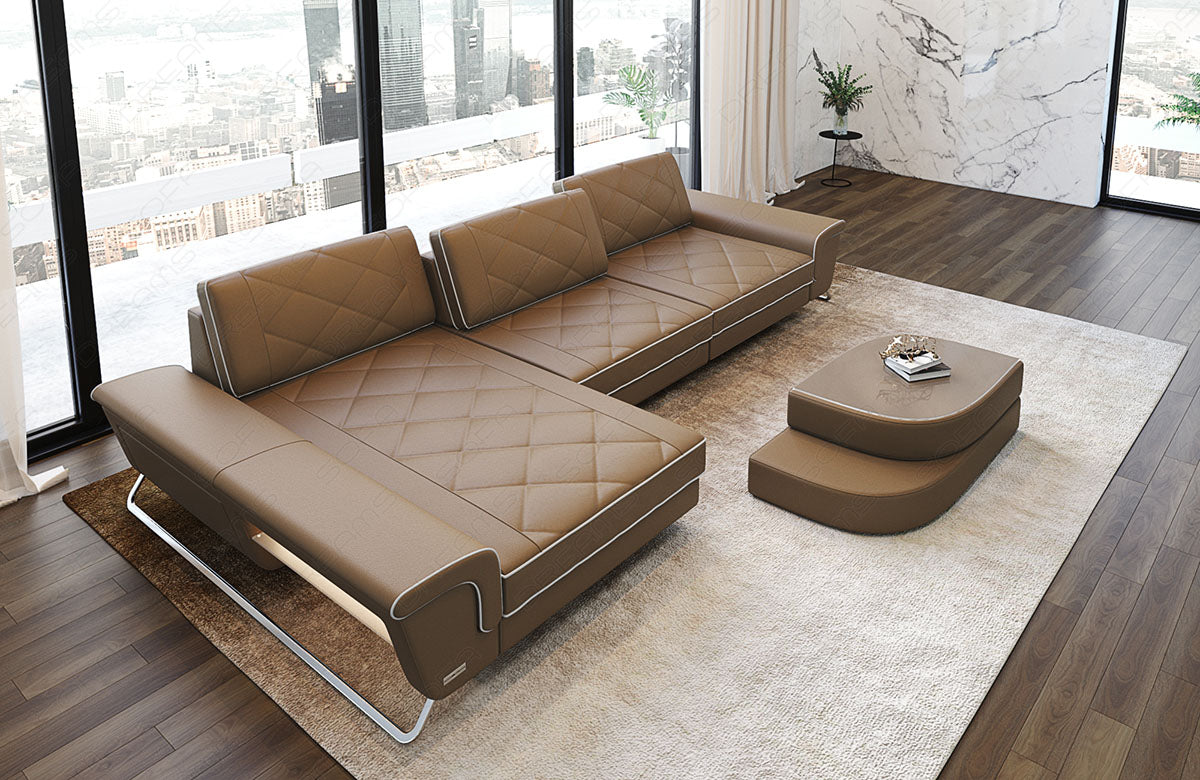Ecksofa Bari – Eleganz in Leder sandbeige-weiß