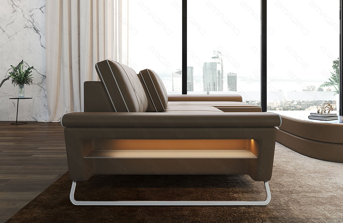 Ecksofa Bari – Eleganz in Leder sandbeige-weiß