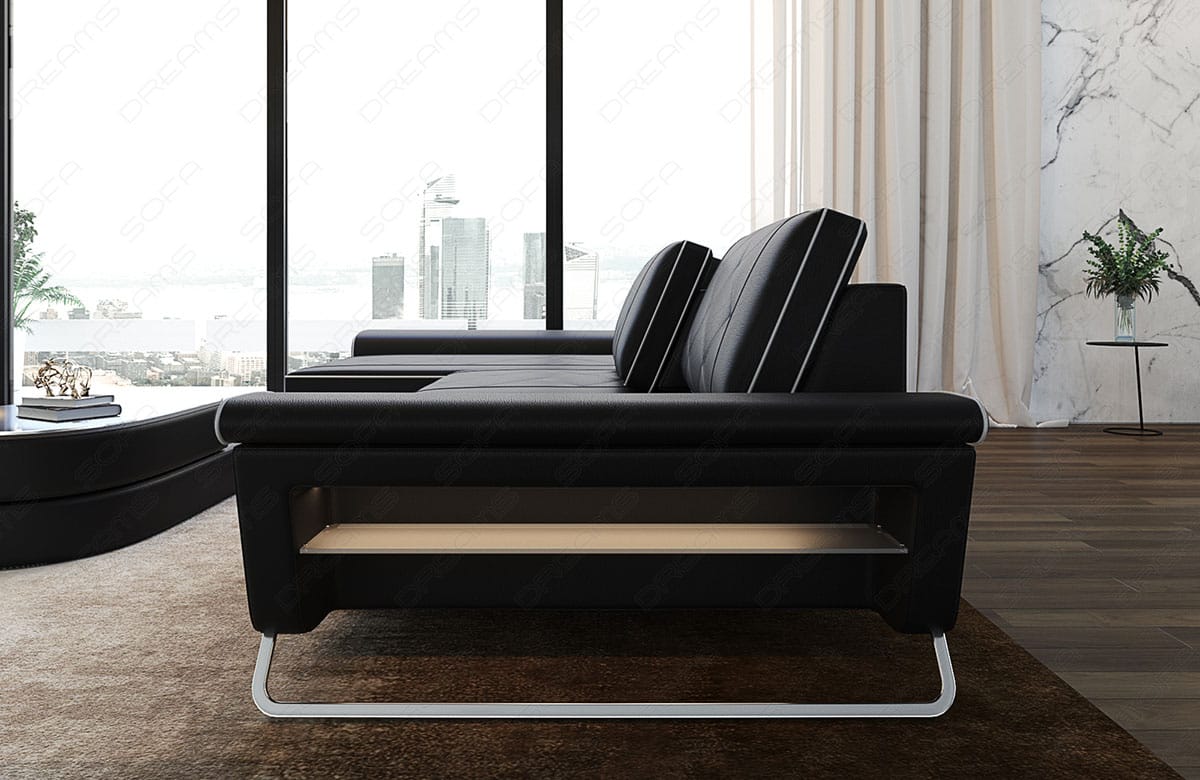 Ecksofa Bari Eleganz L-Form in Leder schwarz-weiß