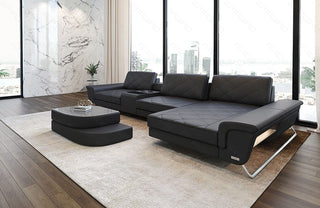 Ecksofa Bari Eleganz L-Form in Leder grau-schwarz