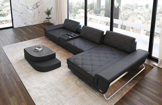 Ecksofa Bari Eleganz L-Form in Leder grau-schwarz