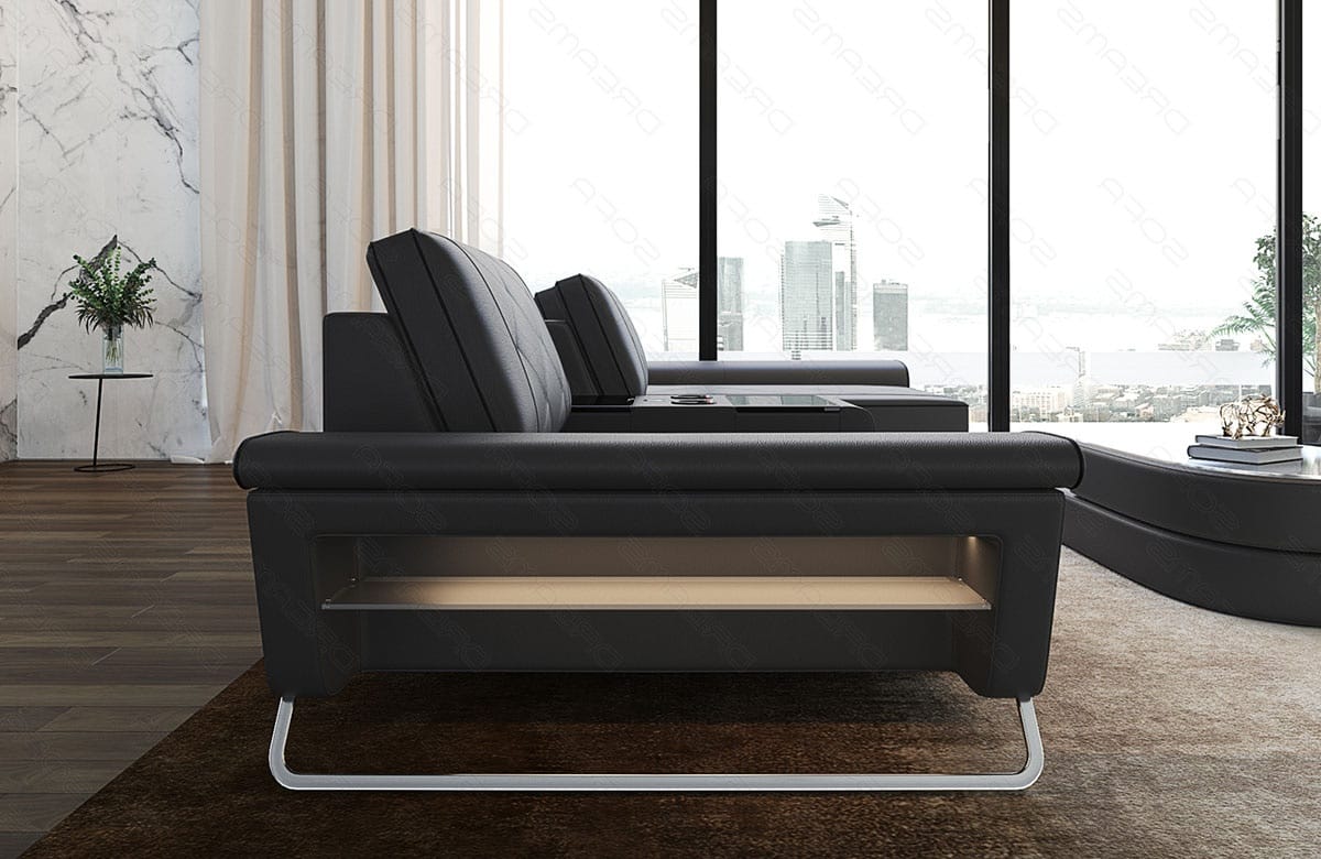 Ecksofa Bari Eleganz L-Form in Leder grau-schwarz