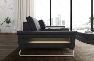 Ecksofa Bari Eleganz L-Form in Leder grau-schwarz