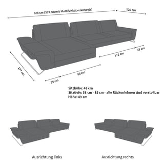 Ecksofa Bari Eleganz L-Form in Leder grau-schwarz