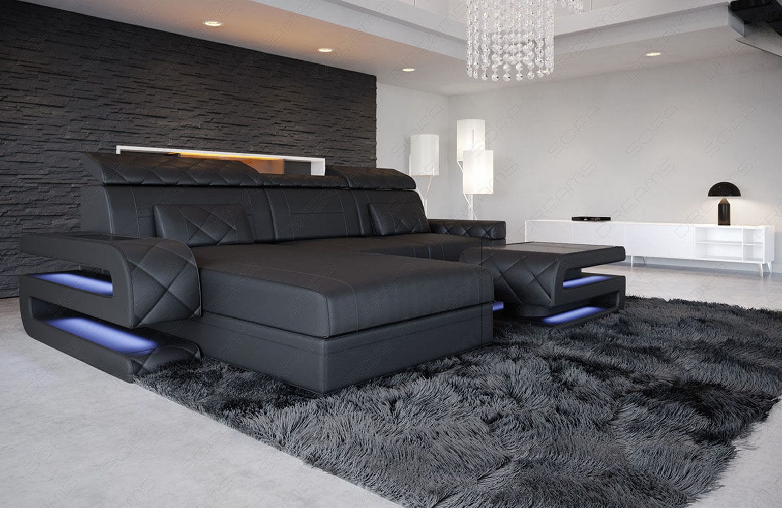Mini Couch Bologna L Form in Leder schwarz