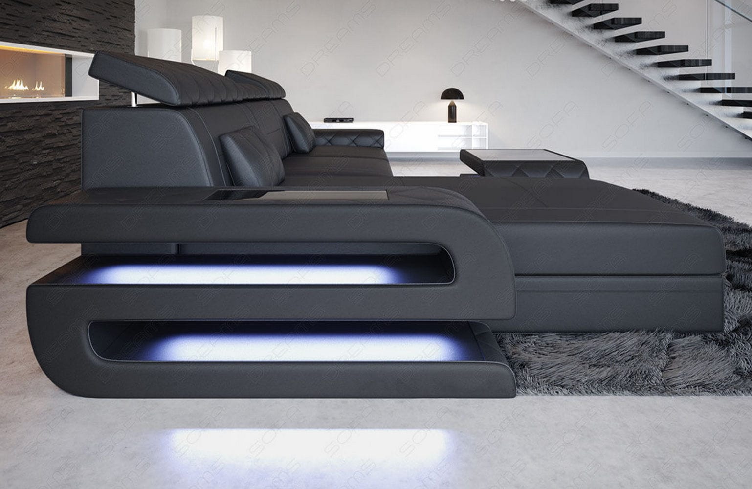 Mini Couch Bologna L Form in Leder schwarz