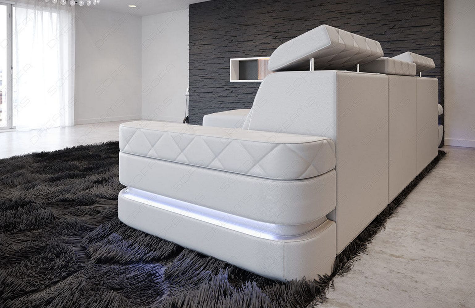 Mini Couch Bologna L-Form in Leder Weiß