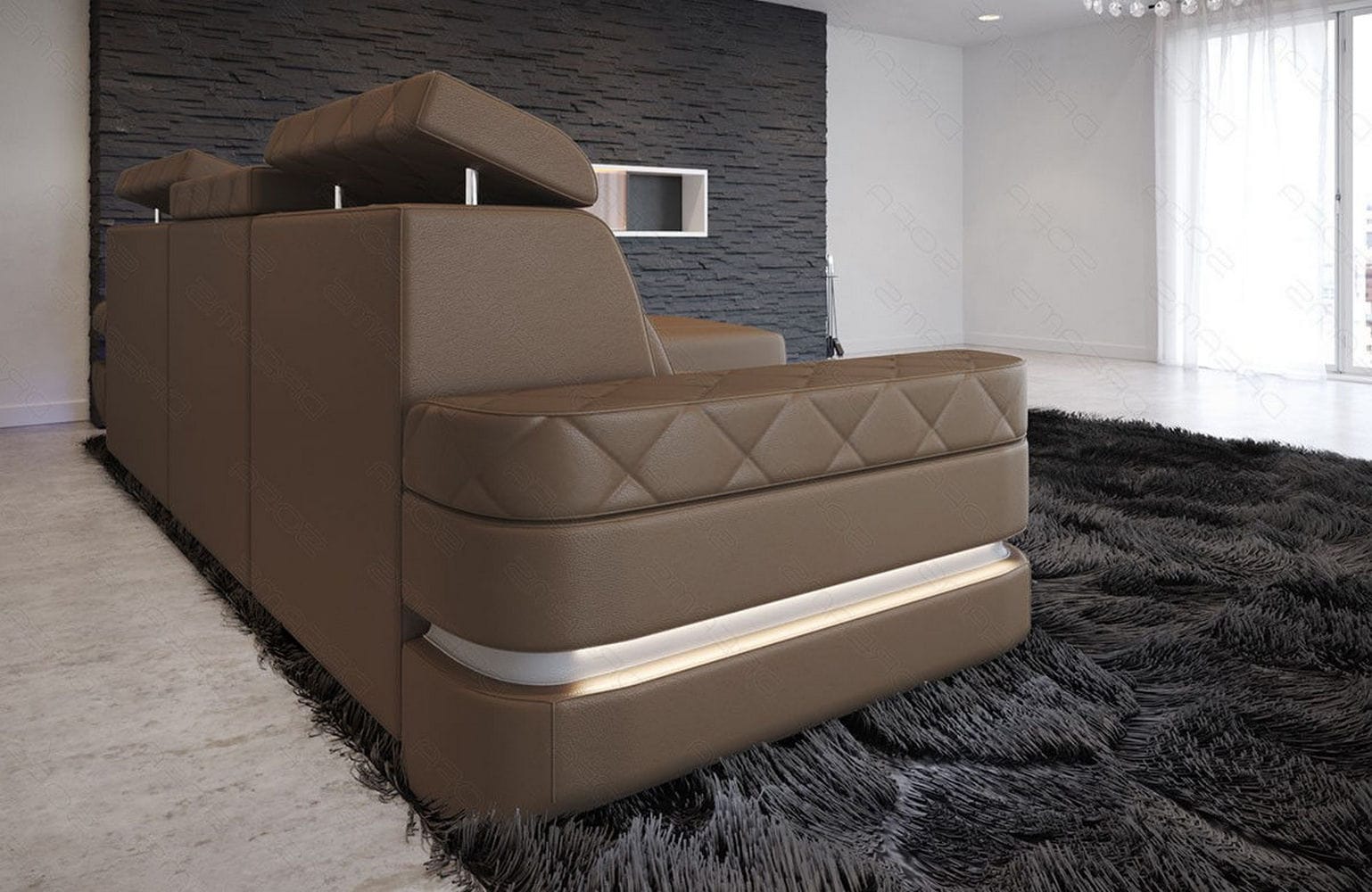 Mini Couch Bologna L-Form in Leder Sandbeige-Weiß