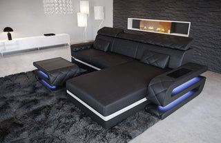 Mini Couch Bologna L-Form in Leder Schwarz-Weiß