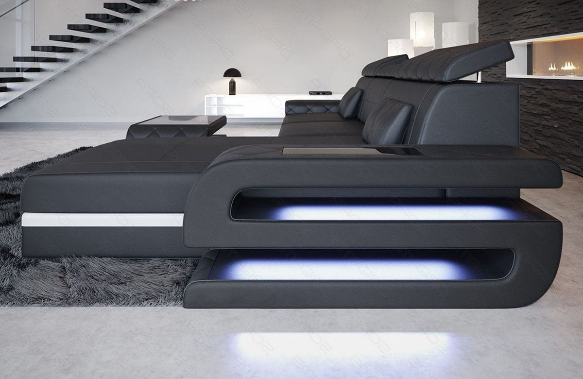 Mini Couch Bologna L-Form in Leder Schwarz-Weiß