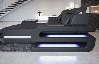 Mini Couch Bologna L-Form in Leder Schwarz-Weiß