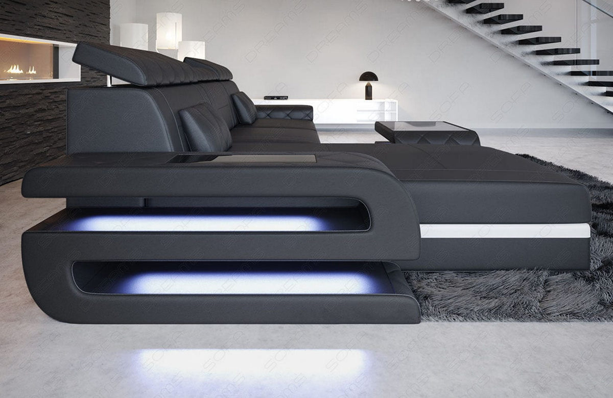 Mini Couch Bologna L-Form in Leder Schwarz-Weiß