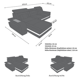 Mini Couch Bologna L-Form in Leder Schwarz-Weiß