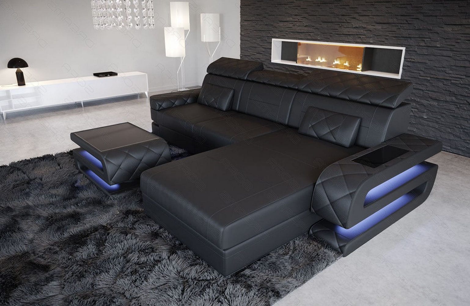 Mini Couch Bologna L-Form in Leder Schwarz