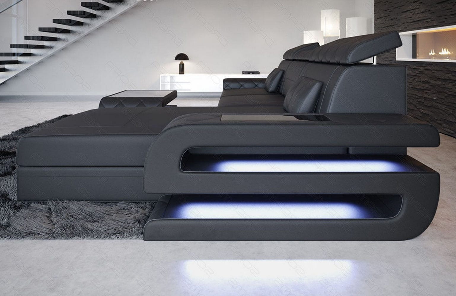 Mini Couch Bologna L-Form in Leder Schwarz