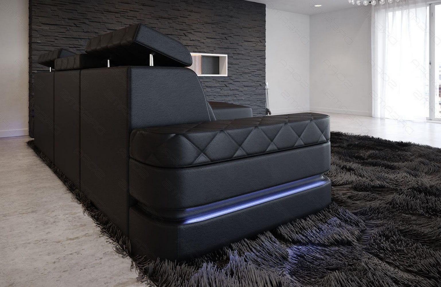 Mini Couch Bologna L-Form in Leder Schwarz