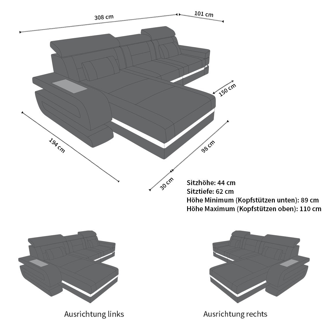 Ecksofa Bologna aus Leder – Luxus & Komfort schwarz-weiß
