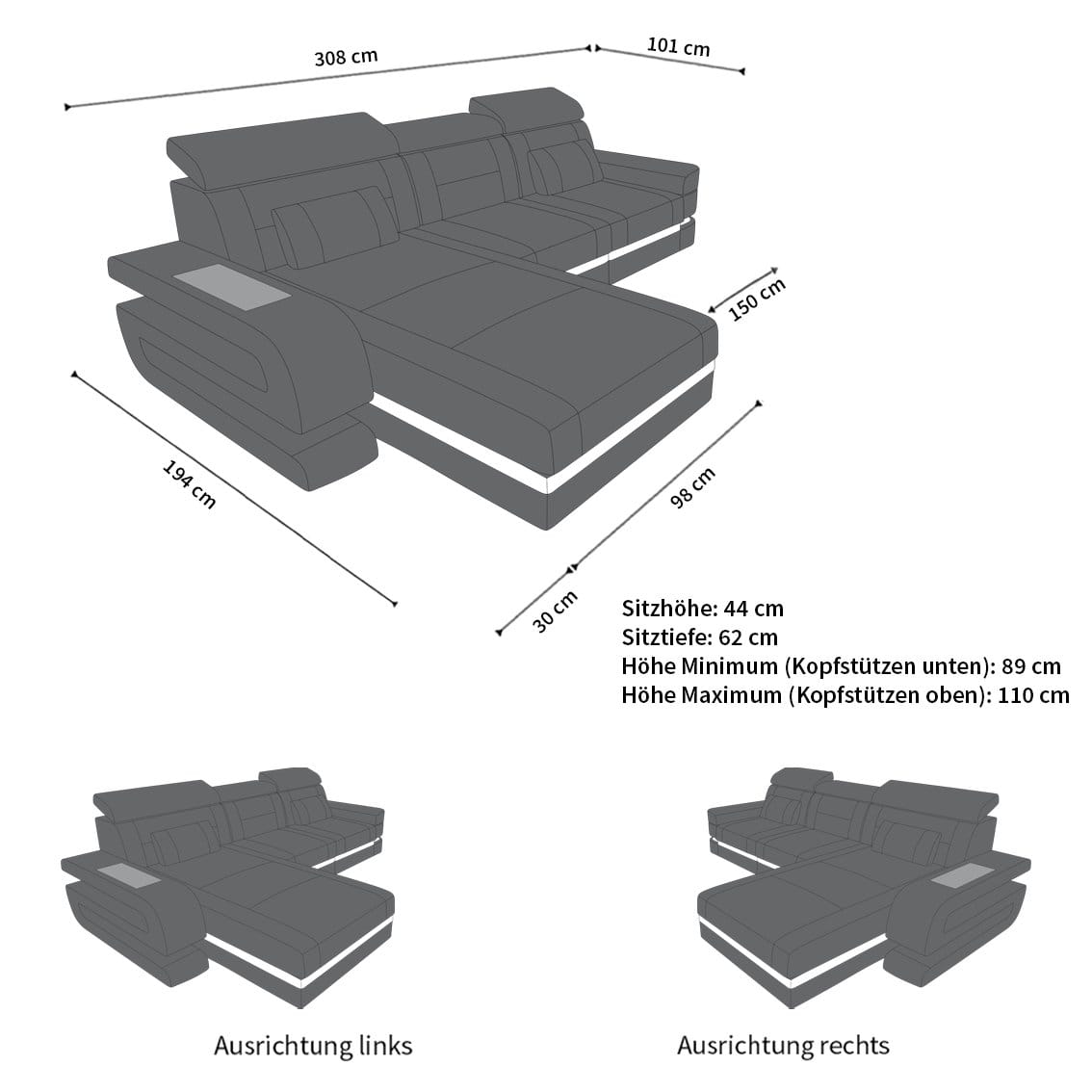Ecksofa Bologna aus Leder – Luxus & Komfort weiß