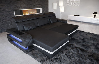 Couch Bologna L-Form in Leder rot-schwarz
