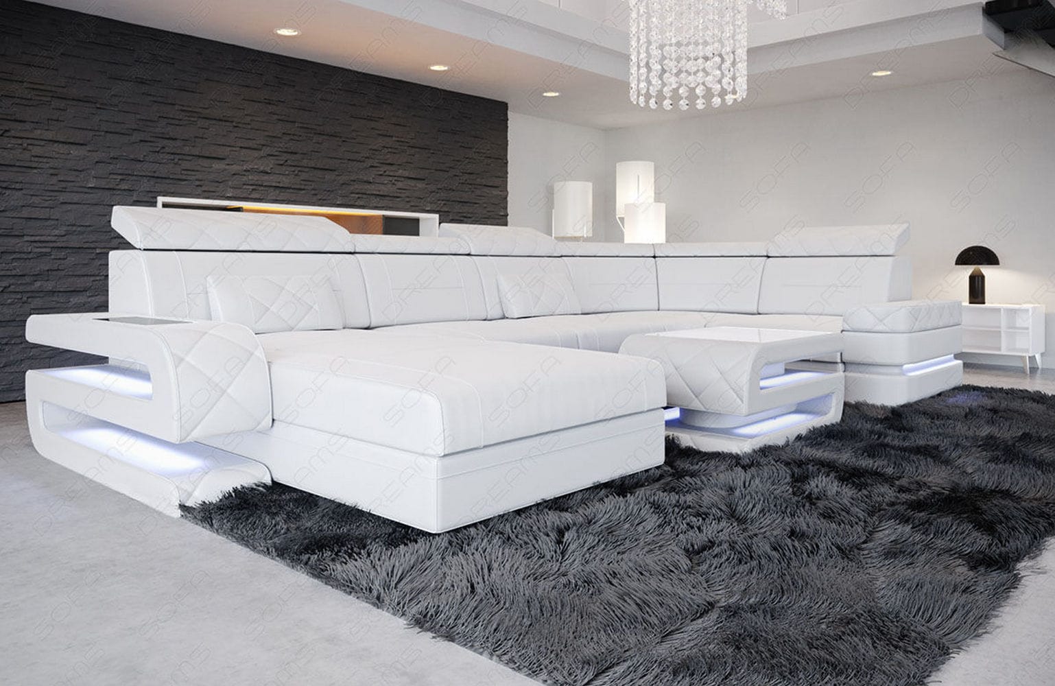 Mini Sofa Bologna U-Form in Leder Weiß