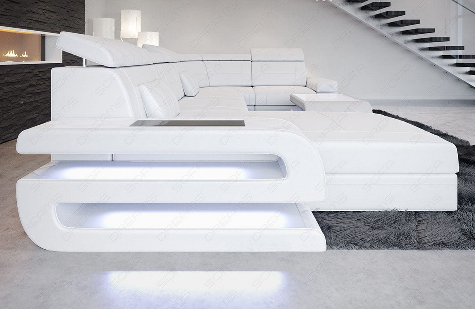 Mini Sofa Bologna U-Form in Leder Weiß