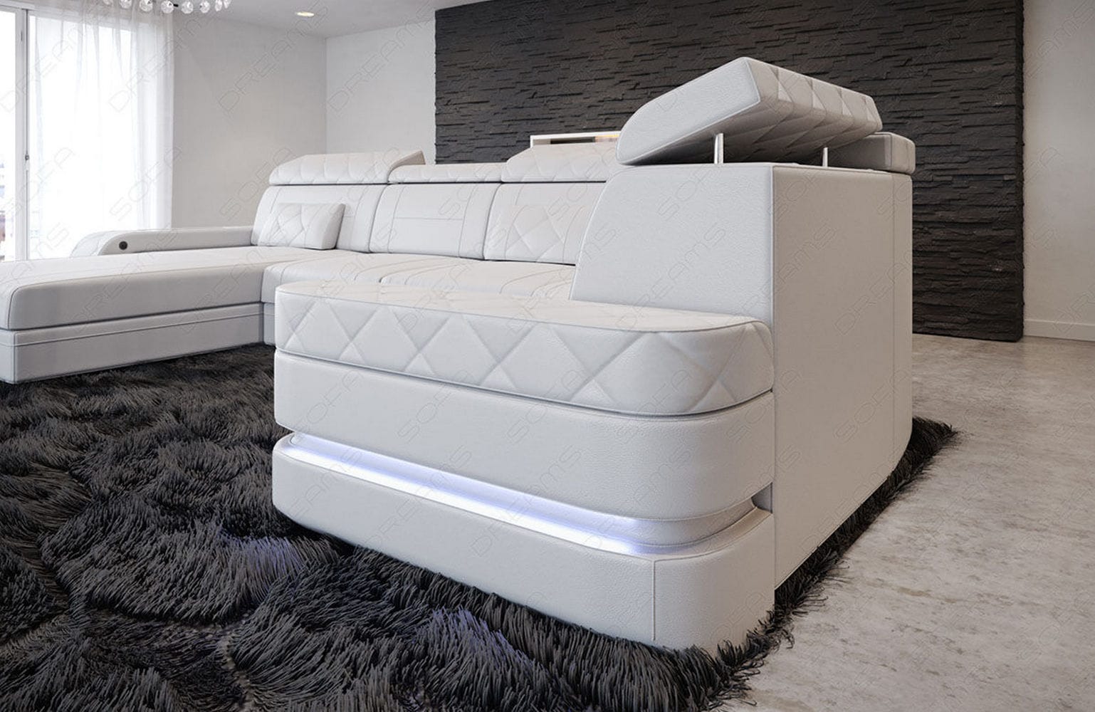 Mini Sofa Bologna U-Form in Leder Weiß