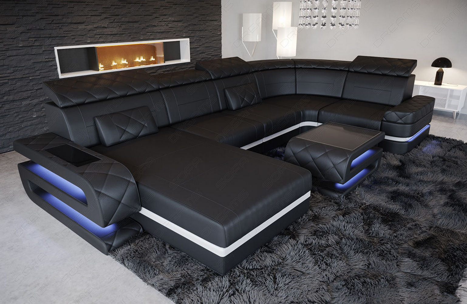 Mini Leder Wohnlandschaft Bologna – Komfort & Stil Schwarz-Weiß
