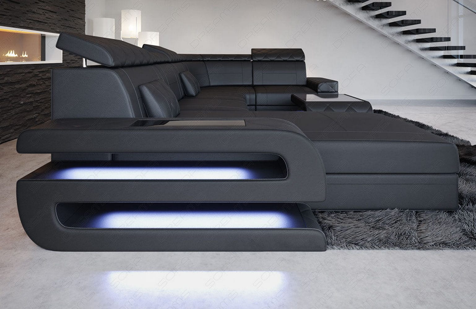 Mini Sofa Bologna U-Form in Leder Schwarz