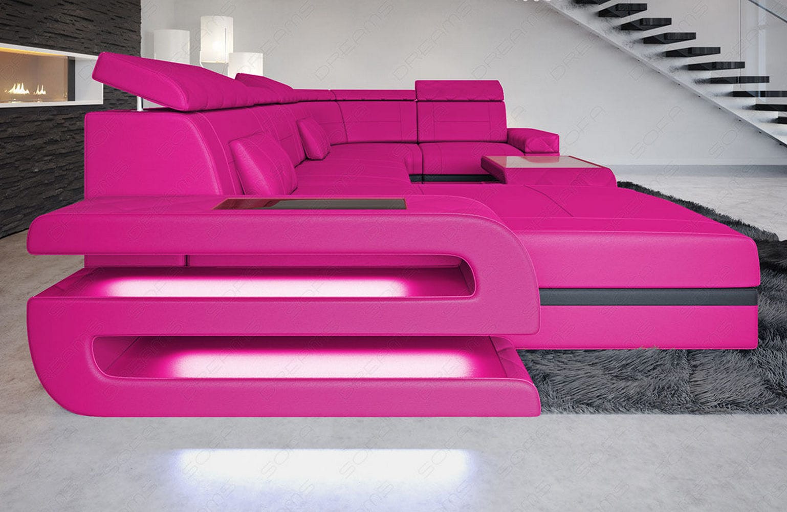 Mini Sofa Bologna in Leder pink-schwarz
